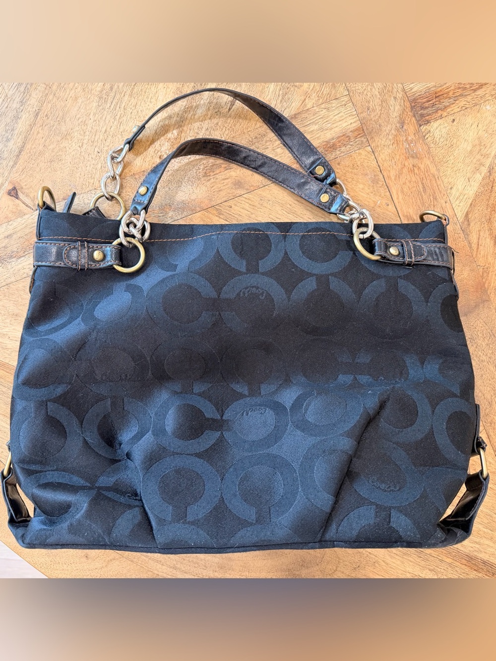 Y2K Coach classic large black hobo chain strap leather satchel purse bag retro